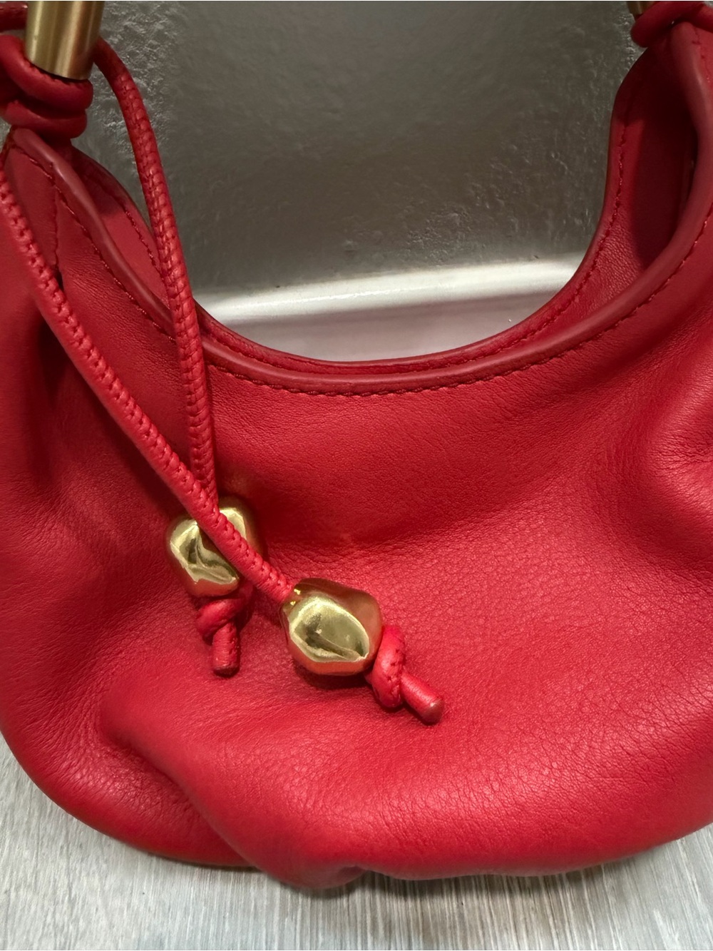 NWOT Madewell Camren Mini Bag Red Leather Shoulder Bag with Gold Handle - Picture 2 of 5